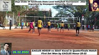 EAGLES HOSUR vs SDAT Kovai first Set in QF at U19 State Level Volleyball Held at Karpagam University