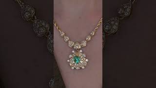 VINTAGE 1980S COLOMBIAN EMERALD \u0026 DIAMOND NECKLACE 18K GOLD – 6.28TCW TRILLION AAA NATURAL EMERALD