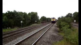 HSTs, Intercity 125, and other trains zooming through the didcot parkway area.