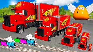 Big & Small Long Mack Truck with POU vs Train Thomas - LONG CARS vs SPEEDBUMPS - BeamNG.Drive