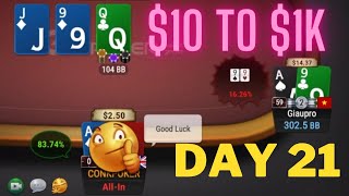 $10 To $1k Bankroll Challenge DAY 21 ! Stream Highlights