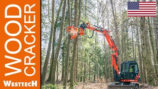 Powerpack in action The new Woodcracker CS545 compact grapple saw on a compact excavator