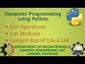 [Python Programming Basics to Advanced] : List Operations and List Methods | Lab 17