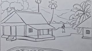 How to draw village scenery with pencil || Pencil sketch village drawing