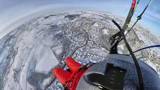 Paramotor snow flying over Oakworth