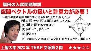 福田の数学〜上智大学2023年TEAP利用型文系第2問〜空間ベクトルと正八面体