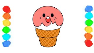 How to draw a strawberry🍓 ice cream cone🍦 easy cute drawing