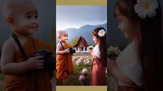 චූටි සාදු එක්ක චූටි උපාසිකාව 🙏 #so #cute #baby #video #trending #cutebaby #monk