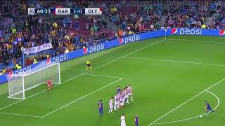 Lionel Messi Incredible Free kick Goal Barcelona vs Olympiakos 3-1
