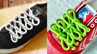 〔靴紐の結び方〕ちょうちょう結びがいっぱいの靴ひもの通し方　丸ひも編　how to tie shoelaces 　〔生活に役立つ！〕