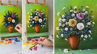 How to Paint a Beautiful Flower Vase with Acrylics | Easy Floral Painting Tutorial