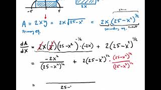 Eric's Calculus Lecture: Optimization - Maximize the Area of a Rectangle Inscribed in a Semicircle