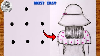 How to draw a Girl From Points| Easy Girl drawing Wearing Cap||Easy Trick For Beginners
