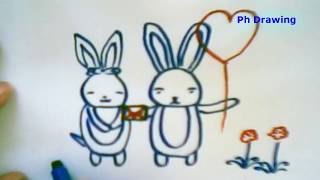 How to draw a couple Rabbits step by step | Ph Drawing