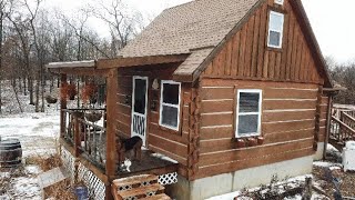 OFF GRID log cabin ~ oil lamps, sweet potatoes and root cellar