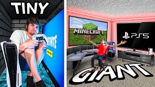 We Built Tiny vs GIANT Gaming Rooms!