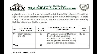 Jobs of Naib Tehsildars - Gilgit Baltistan - Board of Revenue - GB