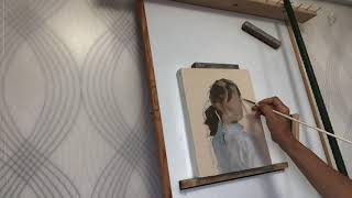 可愛い女の子を油絵で描く所の描き始め、1回目描きの動画。