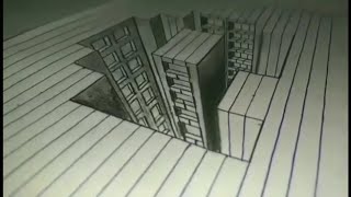 How to Draw a Hole Building line paper 3D Trick art