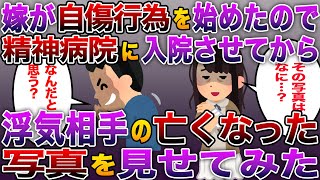 【スカッとする話】嫁が自傷行為を始めたので、精神病院に入院させてから、浮気相手の亡くなった写真を見せてみた【伝説のスレ】