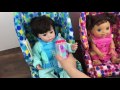 joovy pink and blue toy booster seat unboxing and trying with adora doll baby alive and reborn