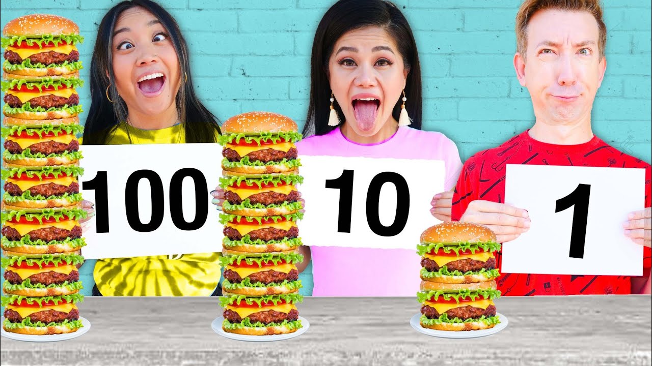 100 LAYERS FOOD CHALLENGE vs 100 Mystery Buttons