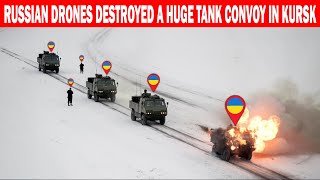 Russian Drones Destroyed a Huge Tank Convoy in Kursk