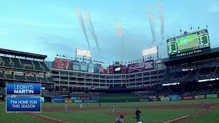 LAA@TEX: Martin blasts a homer to lead off bottom 1st