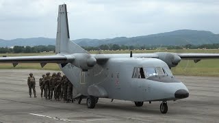 Military Casa C-212 plane landing \u0026 takeoff action with paratroops | #airplane