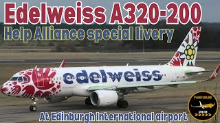 STUNNING Edelweiss A320 in HELP ALLIANCE special livery departing Edinburgh airport