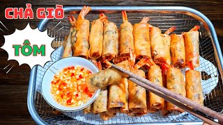 CHẢ GIÒ TÔM – Vỏ giòn rụm, nhân tôm ngọt lịm – Ăn là ghiền luôn! 🦐✨