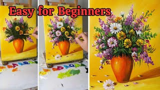 How to Paint a Vibrant Floral Bouquet in a Vase | Easy Acrylic Painting Tutorial