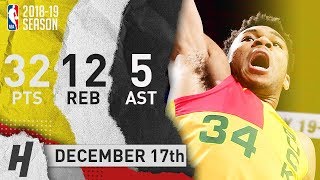 Giannis Antetokounmpo Full Highlights Bucks vs Pistons 2018.12.17 - 32 Pts, 5 Ast, 12 Rebounds!