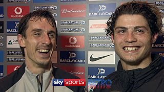 An 18-year-old Cristiano Ronaldo is helped by Gary Neville in his first English interview