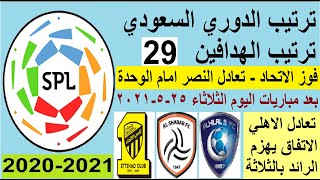 ترتيب الدوري السعودي وترتيب الهدافين الجولة 29 الثلاثاء 25-5-2021 - فوز الاتحاد - تعادل النصر