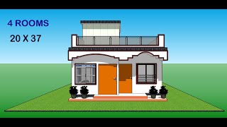 simple 4 rooms village house plan II 20 x 37ghar ka naksha II 20 x 37 house design