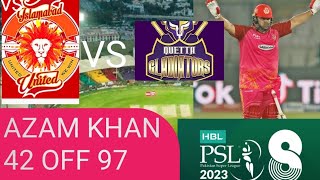 Azam Khan incredible 97 of 42 balls /Quett Gladiators vs Islamabad United /Match 13  PSL 8/Surma Tv