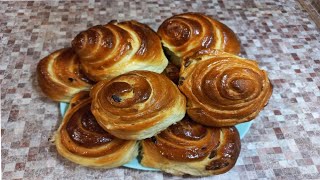 Булочки слоеные с изюмом.Лучшее слоеное дрожжевое тесто.Cinnabons without cream#синнабоны#выпечка