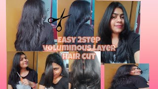 2 step voluminous layer hair cut , self hair cutting #selfhaircut #advancehaircu