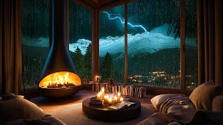 Heavy rain to sleep instantly ⛈️ A Cozy Corner to Relax and Watch The Thunderstorm with Lightning