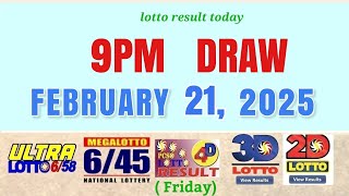 Lotto Result Today 9pm draw February 21, 2025 PCSO