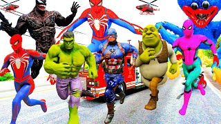 Siêu Nhân Người Nhện Chạy Xe Ô Tô Cứu Hỏa Giải Cứu Siêu Anh Hùng 10, Hulk VS Spiderman Car Avenger