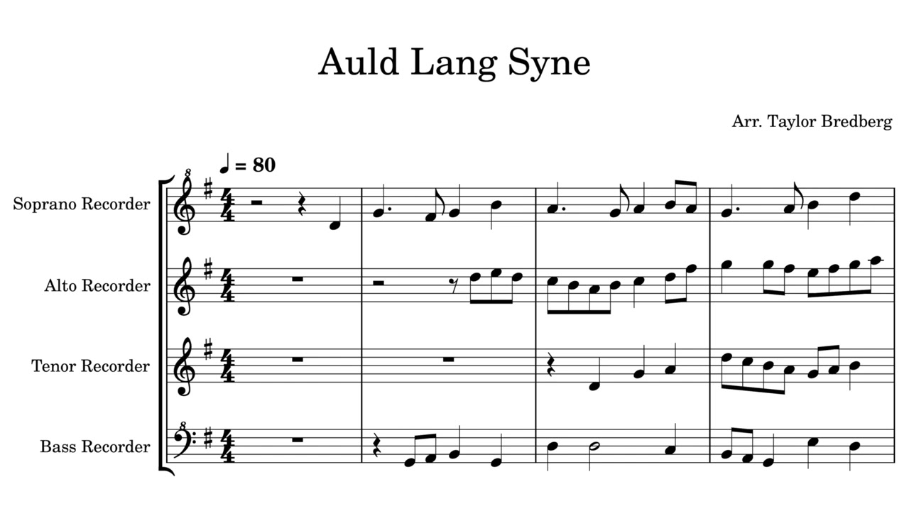 Auld Lang Syne - Arrangement For Recorder Quartet (SATB) - YouTube