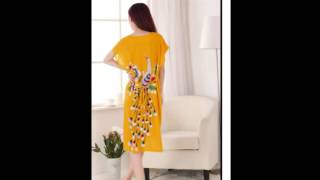 JTC(TM) Women's Peacock Printed Cotton Nightshirt Sleepwear Yellow