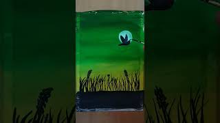 Easy Green Night Sky Painting | Night Sky Painting Tutorial for Beginners #shorts #art #painting