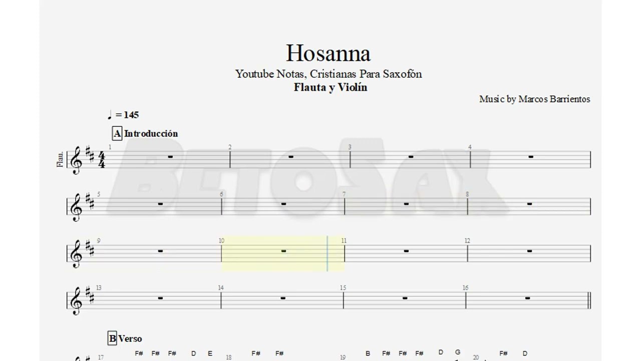 Hosanna, Marcos Barrientos, Flauta Y Violín, Partitura, Cifrado, Notas ...