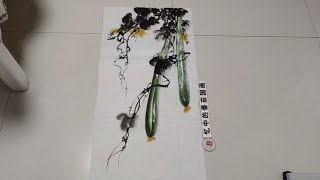 国画丝瓜画法，笔法简单，值得借鉴学习