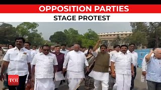 Adani stocks issue: AAP MP Sanjay Singh, Congress leader Mallikarjun Kharge lead protest