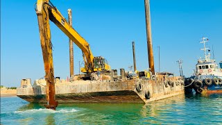 Excavator operator jobs and challenge 😱 barge sifting by long arm excavator 🤞1 mistake life finish 🙏