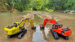 Story Line : RC Excavator CAT Huina 1594 \u0026 RC Excavator Hitachi WL 16800 Making Estuary